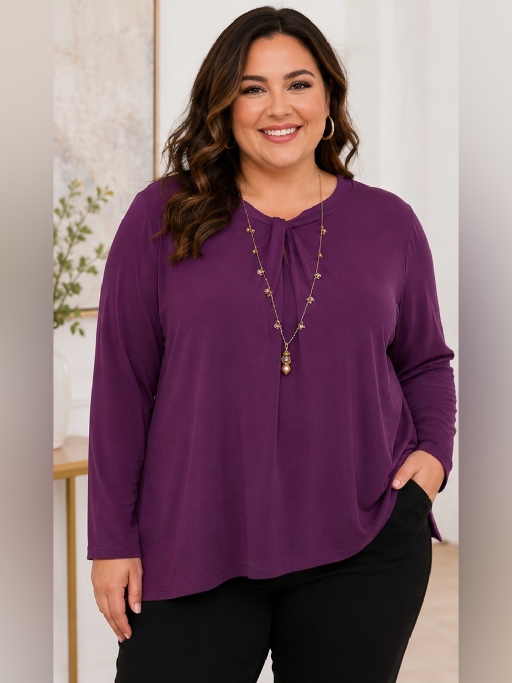 Purple Blouse 2X Business Casual Flowy Top